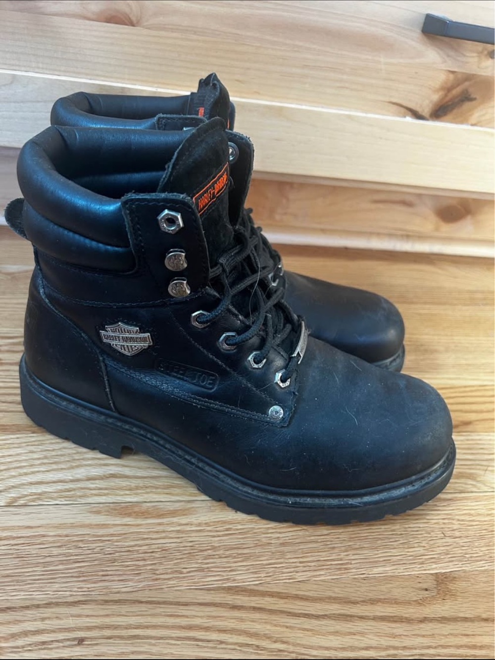 Harvey Davidson men’s steel toe leather motorcycle work boots 11.5